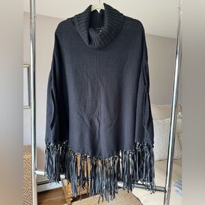 Saks Fifth Avenue Turtleneck Poncho with Faux Leather, sz XS (but will fit most)